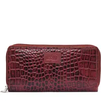 LeonDesign - Portemonnee dames - Ruimte voor 29 pasjes - Handgemaakt & Croco rood leer - Portefeuille dames met dubbele rits