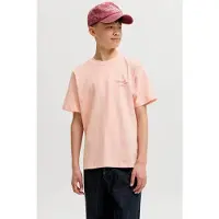 Jack & Jones JUNIOR T-shirt met backprint en tekst - oranje Jongens Katoen Ronde hals - maat 140