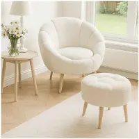 Atelier Del Sofa Skye Decor, Oorfauteuil en poef set (2 stuks), Lida - White, Wellsoft, Wit, 42 x 100 cm