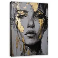 WALLARENA - Schilderij op canvas - 100x70 cm - Abstrakte glamour vrouw in goud - Geschikt voor slaapkamer en woonkamer