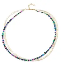 Cavill - Zilveren dubbele ketting met 24.624 ct Ethiopische Opalen en witte Zoetwaterparels - verstelbaar 45-50 cm - kleurrijk, modern sieraad dames