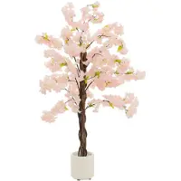 ML-Design Kunst Kersenbloesem 120 cm, kunstplant met een stam van natuurlijk hout in een pot,