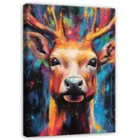 WALLARENA - Canvas schilderij - 100x70 cm - Abstracte afbeelding van een kleurrijke hert voor slaapkamer, salon en keuken