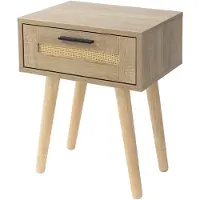 ML-Design Nachtkastje 40x50,5x30 cm eikenlook bijzettafel met rotan front & massief houten poten ML design