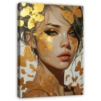 WALLARENA - Schilderij op canvas - 120x80 cm - vrouw abstract goud glamour - Geschikt voor slaapkamer en woonkamer