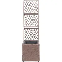 vidaXL Latwerkplantenbak verhoogd met 1 pot 30x30x107 cm rattan bruin