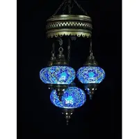 Halay Anatolia Mozaïek hanglamp - blauwe glazen lamp - 4 bollen - handgemaakt en uniek