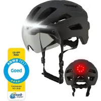GOOFF RIDER Fietshelm met Vizier en Verlichting - Ebike Helm voor Volwassenen - Geschikt voor Elektrische Fiets en Racefiets - LED Licht - Dames en Heren - Zwart - L