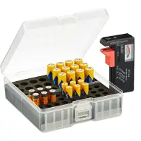 Relaxdays batterij organizer met batterijtester - doorzichtige doos voor 60 batterijen