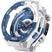 Strap-it PC hoesje met Glas – geschikt voor Huawei Watch Ultimate 2 – schokbestendig, optimale bescherming – Wit/Blauw