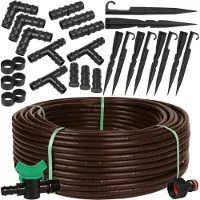 Sarcia.eu Watermil Drip Systeem Druppelslang Druppelbuis Bruine Druppelleiding voor besproeien van bloemperken en plantrijen, waterbesparing 16mm / 2.0 LPH Druppelafstand 33 cm / 25 m + accessoire