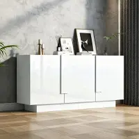 MODFU - Dressoirkast - 3 Deuren En 6 Opbergvakken - Minimalistisch - Voor Woonkamer Of Eetkamer - Spaanplaat - Wit - 160 X 35 X 60 Cm