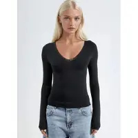 Busem V-hals Lange Mouw Blouse met Spitzen Details