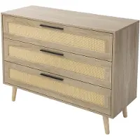 ML-Design Ladekast Dressoir met 3 laden 100x77x40 cm eiken-look met rotan front en massief houten poten ML design