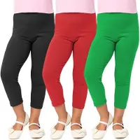 Merry Style 3 Pak Meisjes Leggings - Sport - Vrijetijdsbroek – Capri - Katoen - Zwart/Rood/Groen – 128 - MS-MS10-226-LE