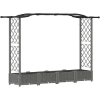 vidaXL Verhoogde plantenbak met klimrek en dak, lichtgrijs, 207 x 40 x 123 cm, PP