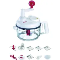 Westmark Handmatige 9-in-1-keukenmachine, incl. 11 accessoires, roestvrij staal/kunststof, Multi-Kulti, wit/doorzichtig/rood, 97142260
