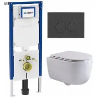 Geberit QeramiQ Dely Swirl Toiletset - 36.3x51.7cm - UP720 Duofix Sigma inbouwreservoir - slim zitting - bedieningsplaat mat antraciet - ronde knoppen - wit mat SW1237202/SW1102376/SW1000766/SW1026257