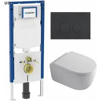 Geberit QeramiQ Dely Swirl Toiletset - 36.3x51.7cm - UP720 Duofix Sigma inbouwreservoir - 35mm zitting - bedieningsplaat mat antraciet - ronde knoppen - wit mat SW1237202/SW1102376/SW1000767/SW1026257