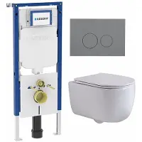 Geberit QeramiQ Dely Swirl Toiletset - 36.3x51.7cm - UP720 Duofix Sigma inbouwreservoir - slim zitting - bedieningsplaat licht grijs - ronde knoppen - wit mat SW1237202/SW1102374/SW1000766/SW1026257