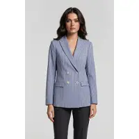 Brooks Brothers Pinstripe Linen Blend Double-breasted Blazer Light Blue Maat: XS | Blazers Outlet | Dames | Blauw