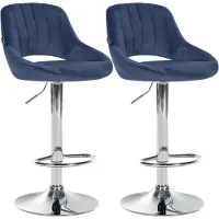 CLP Milet Set van 2 barkrukken - Met rugleuning - Verstelbaar - Velvet - Fluweel - chroom/blauw