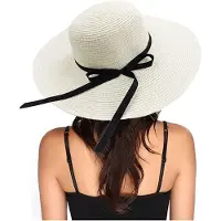 VHV -Premium Zonnehoed Dames - UPF 50+ UV-bescherming Strooien Hoed - Brede Rand met Elegante Strik - Opvouwbare Strandhoed voor Vakantie en Reizen - Naturel Beige