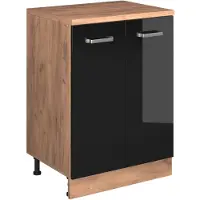 Vicco Keukenkast voor schuine wand R-Line, Zwart hoogglans, 60 cm zonder schuine kant met 2 deuren