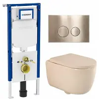 Geberit QeramiQ Dely Swirl Toiletset - 36.3x51.7cm - UP720 Duofix Sigma inbouwreservoir - 35mm zitting - bedieningsplaat geborsteld messing - ronde knoppen - mat beige