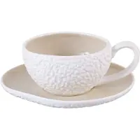Bricard Barles Stone Espressoset - 12-delig - Wit/Taupe - 125ml - Porselein - Kleine Koffiekopjes