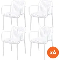 Van der Garde Tuinmeubelen Set van 4 - Stripe stapelbare tuinstoelen - Wit
