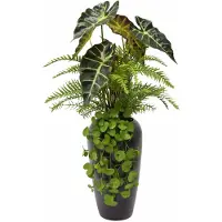 UNUS kunstbloem kunstplant met vaas alocasia, varen, hangende klimop 75 cm