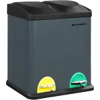 Songmics - Prullenbak - Pedaalemmer - 30L - Afvalscheiding met 2 x 15L Binnenemmers - Voetpedaal voor Keuken