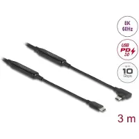 DeLOCK Active USB 10 Gbps Cable USB Type-C male to male angled left / right 3 m 8K PD 60 W with E-Marker