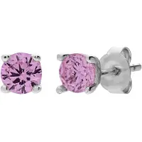 Lucardi Kinder Zilveren oorring kinderen licht roze zirkonia - Oorbellen - 925 Zilver - Zilverkleurig