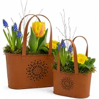 UNUS Bloempot Handtassen roestlook set van 2 tuindecoratie