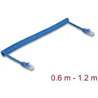DeLOCK RJ45 Coiled Cable plug to plug Cat.6 UTP 0.6 m to 1.2 m blue