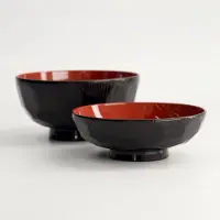 Tokyo Design Studio - Lacquerware Kom met Deksel - Zwart/Rood - 12 x 9,5 cm