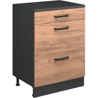 Vicco Keukenkast voor schuine wand R-Line, Goudkleurig Eiken, 60 cm zonder schuine kant met 3 lades
