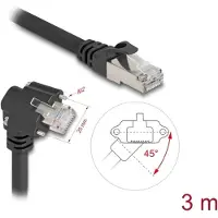 DeLOCK GigE-camera kabel, RJ45-connector, 45 graden gedraaid en 90 graden geknikt, met schroeven, naar RJ45-connector, Cat.6 S/FTP, 3 meter, zwart