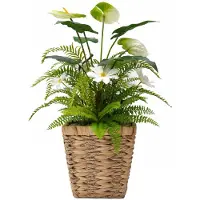 UNUS Kunstbloem met mand bloemstuk met anthurium margriet varen 63 cm