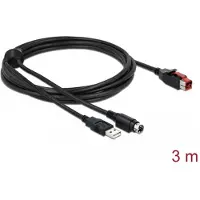DeLOCK PoweredUSB cable male 24 V to USB Type-A male + Mini-DIN 3 pin male 3 m for POS printers and terminals