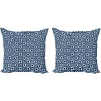 Abakuhaus Blauw-witte kussenhoezenset (2 stuks), bloemencirkels, 50 cm, leisteenblauw, zwart, wit