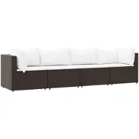vidaXL 4-delige Loungeset met kussens poly rattan bruin