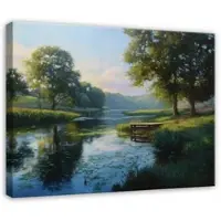 WALLARENA - Schilderij op canvas - 120x80 cm - Bos Rivier Natuur Bomen - Geschikt voor slaapkamer, woonkamer, keuken