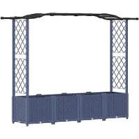 vidaXL Verhoogde plantenbak met klimrek en dak, grijs, 204 x 40 x 138 cm, PP