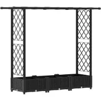 vidaXL Verhoogde plantenbak met klimrek en dak, zwart, 164 x 40 x 121 cm, PP