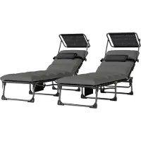 Outsunny Set van 2 opklapbare ligstoelen met zonnescherm, verstelbare ligbedden met kussen, zijvak en handvat, donkergrijs