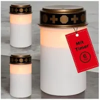 Novaliv LED graflampen zonder batterij en timer 6/18 wit 3x kaarsen begraafplaats graflamp LED zonder batterij begraafplaatskaars LED kaars buiten gedenkkaars graflantaarn eeuwig licht rouwkaars