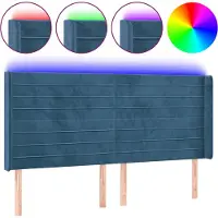 vidaXL Hoofdbord LED 163x16x118/128 cm fluweel donkerblauw